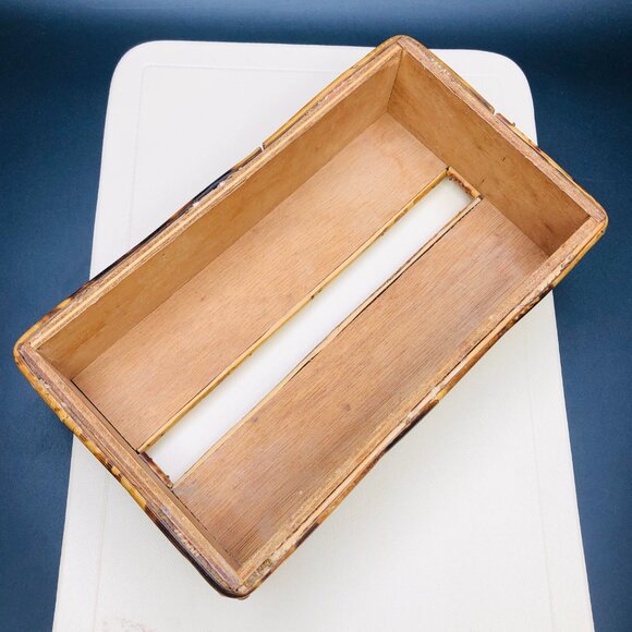 60s Burnt Tortoiseshell Bamboo Tissue Box Cover Midcentury Tiki Boho Bathroom - Picture 5 of 10